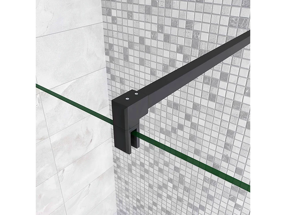 Walkin Mampara Panel de ducha 2 hojas Panel fijo+Lateral giratorio Vidrio 8mm Antical con Barra Negra mate 140cm Tamaño[(163.9-165.9)+30]x200cm-AICA