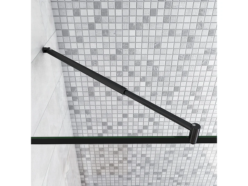 Painel de duche Movível 2 folhas Painel fixo+Lado giratório Vidro 8mm Anti-calcário com Barra Preta fosca 70-120cm Tamanho[(63.9-65.9)+30]x200cm-AICA