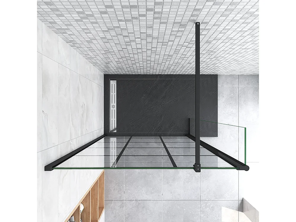 Painel de duche Movível Treliça quadrada serigrafada 2folhas Vidro 8mm Anticalcário com Barra Preta 140cm Tamanho[(113.9-115.9)+30]x200cm-AICA