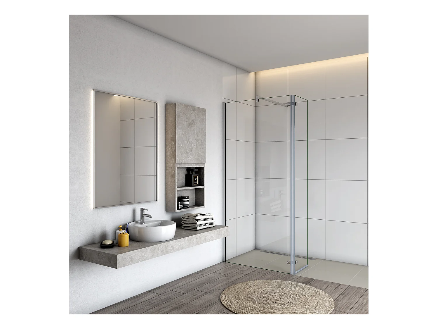 Walkin Mampara Panel de ducha 2 hojas con Bisagra Panel fijo+giratorio Vidrio Antical 8mm con Barra Fija 140cm Perfil Cromado ([88-90]+40)x200cm-AICA