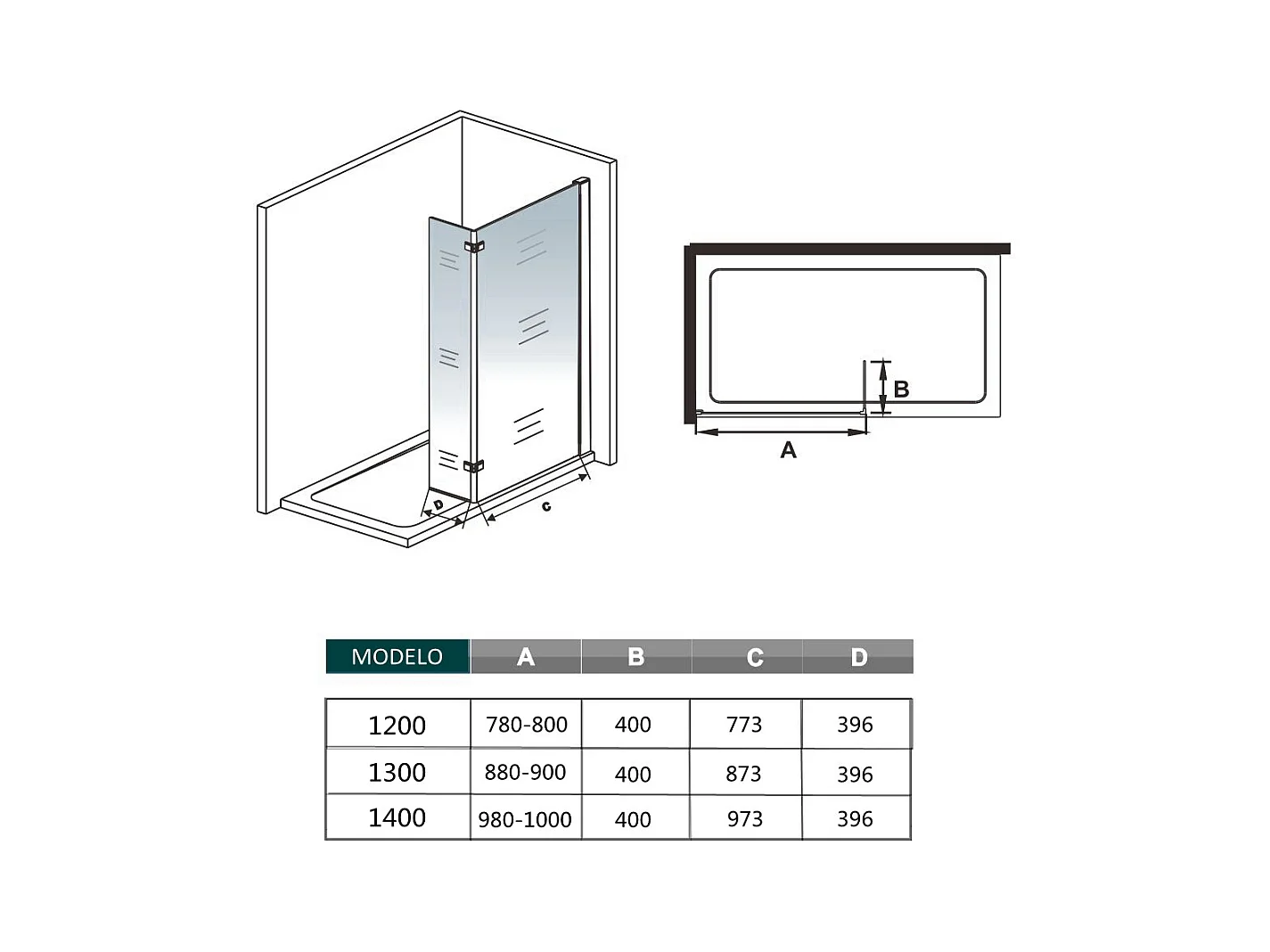Walkin Mampara Panel de ducha 2 hojas con Bisagra Panel fijo+giratorio Vidrio Antical 8mm con Barra Fija 140cm Perfil Cromado ([88-90]+40)x200cm-AICA