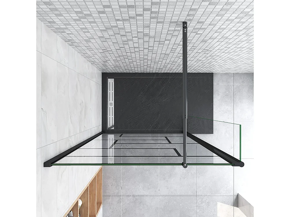 Painel de duche Movível Linha preta serigrafia 2 folhas Vidro 8mm Anticalcário com Barra Preta fosca 70-120cm Tamanho[(93.9-95.9)+30]x200cm-AICA