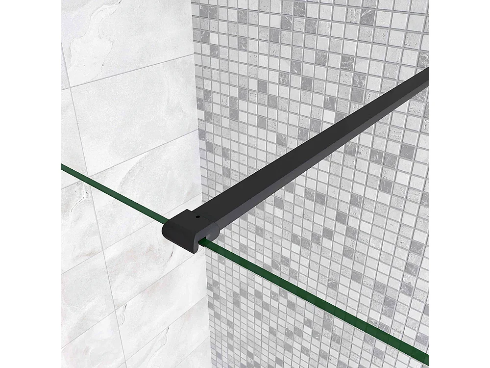 Walkin Mampara Panel de ducha 2 hojas Panel fijo+Lateral giratorio Vidrio 8mm Antical con Barra1 Negra mate 90cm Tamaño[(113.9-115.9)+40]x200cm-AICA