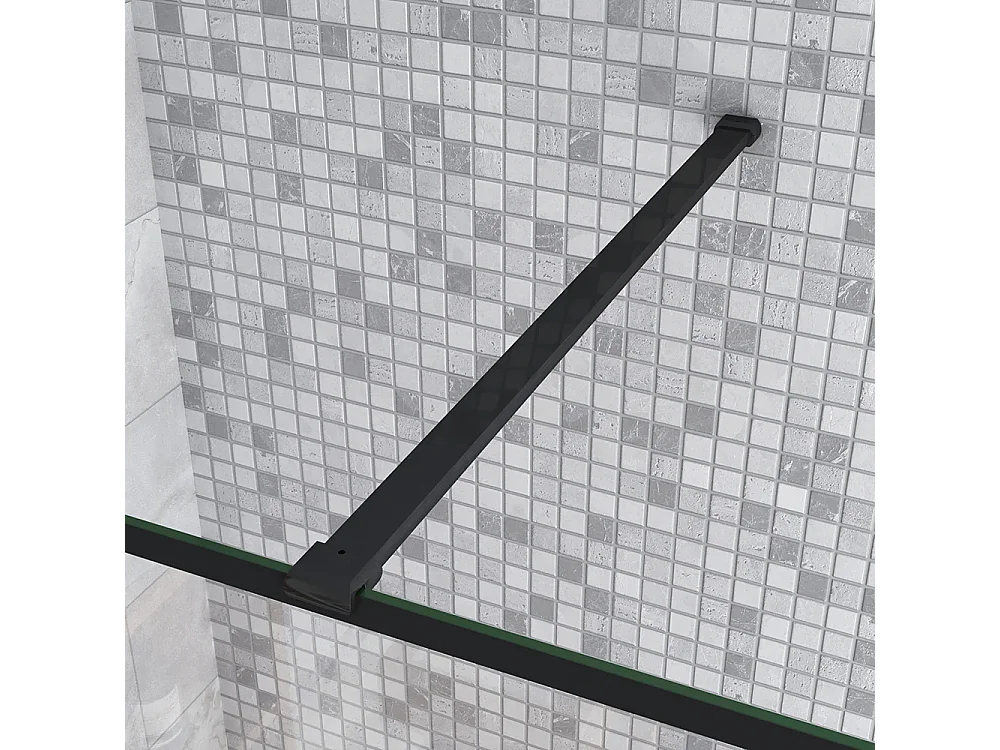 Painel de duche Movível Serigrafia em treliça quadrada 2 folhas Vidro 8mm Anti-calcário com Barra1 Preta 90cm Tamanho[(113.9-115.9)+40]x200cm-AICA