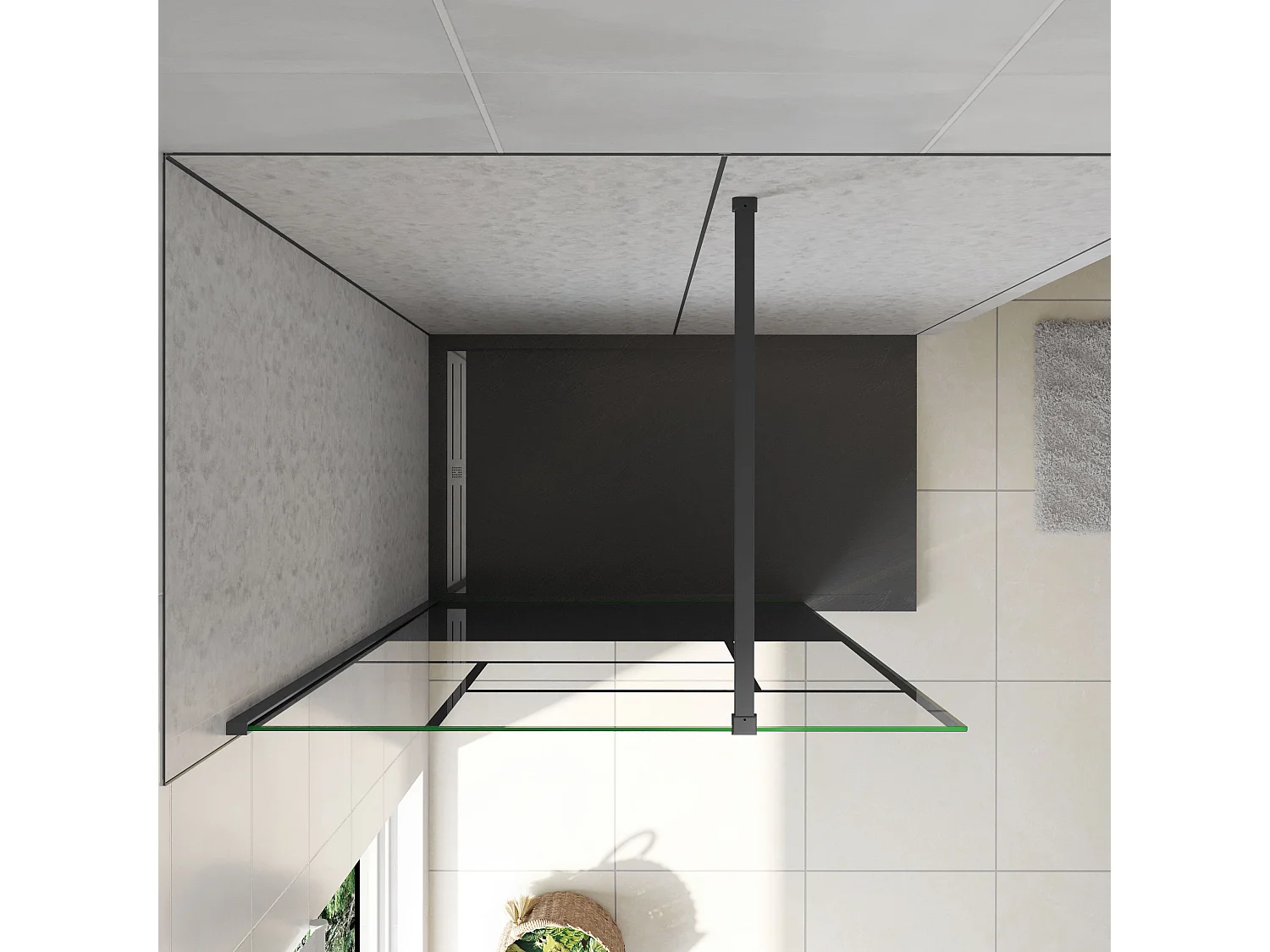 Walkin Mampara Panel de ducha Pantalla Panel Fijo estilo industrial Cristal Antical 8mm con Barra1 90cm Perfil Negro Mate,(1177-1200)x2000mm-AICA