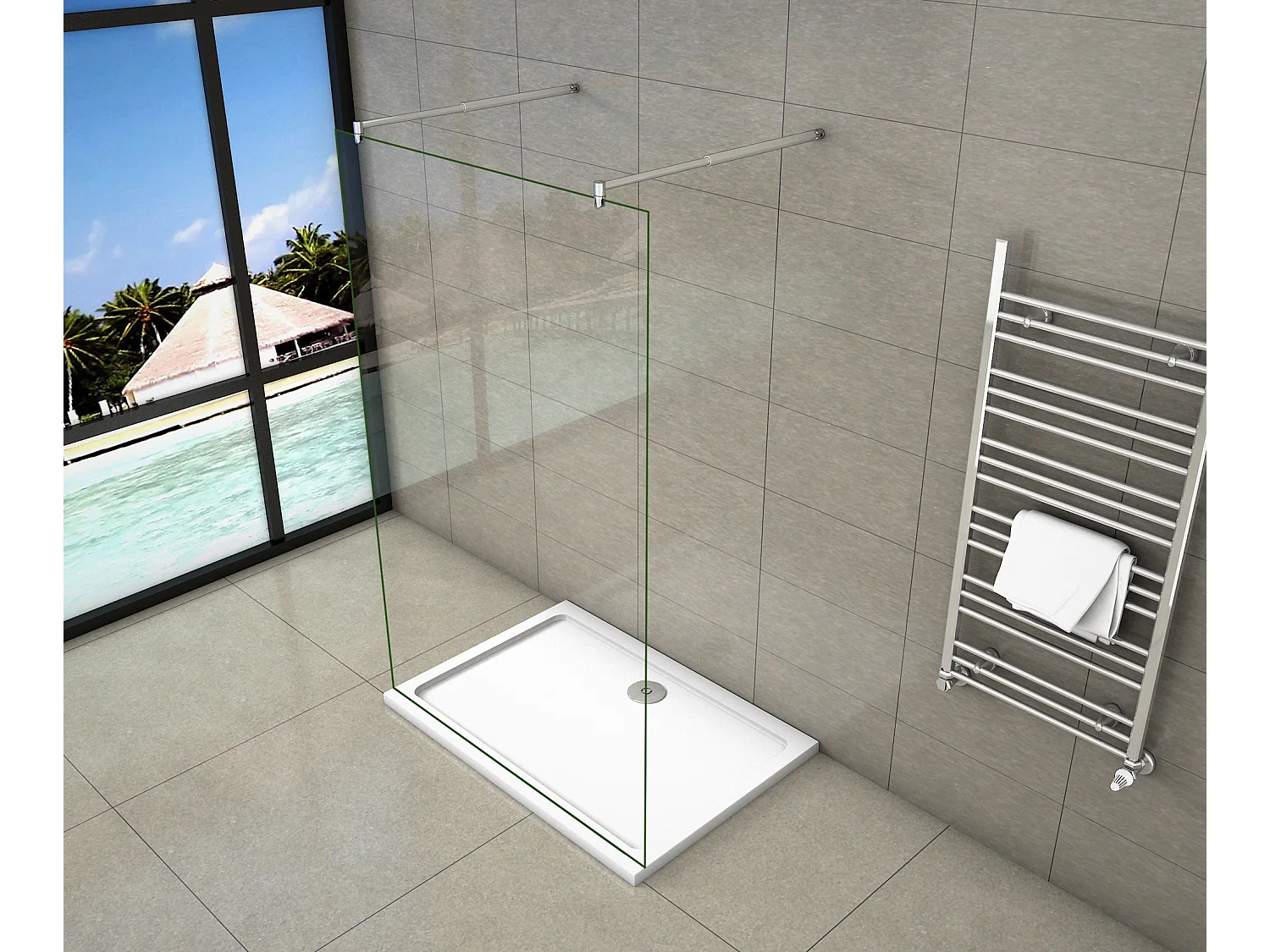 Walkin Mampara Panel de ducha 1 hoja Vidrio 8mm con Película de Seguridad a Prueba de Explosiones 107x200cm con Dos barras ajustables 70-120cm-AICA