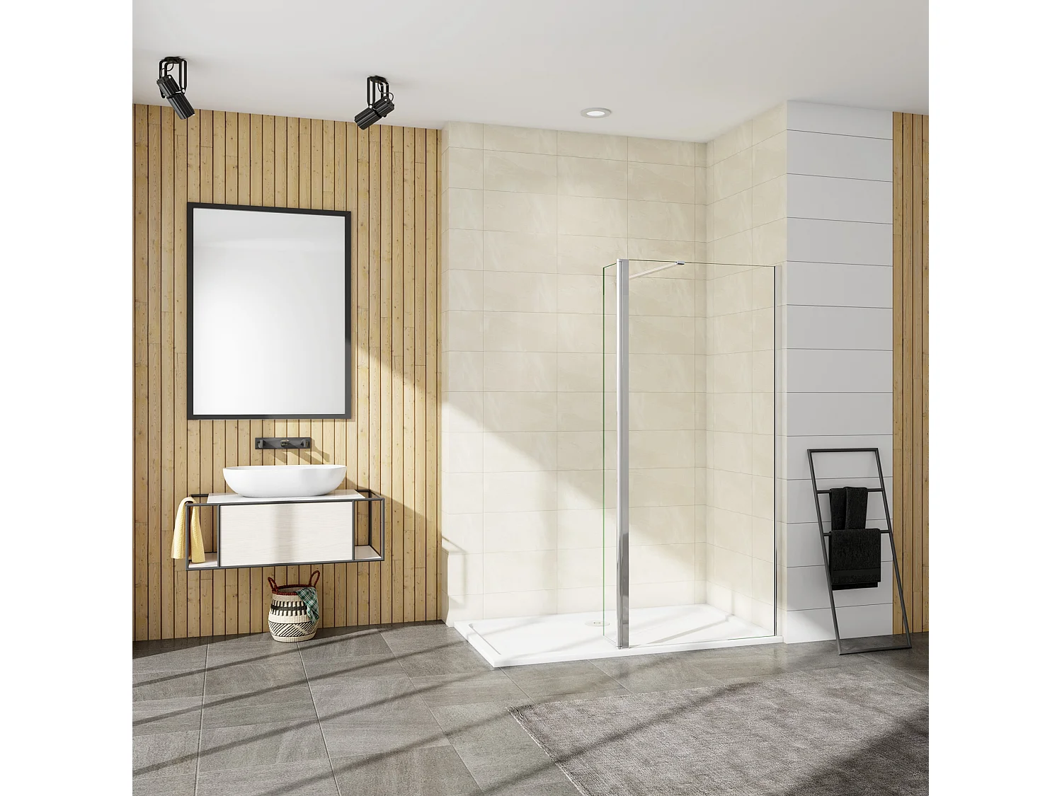 Painel de duche Movível 2 folhas um Painel fixo+um lado giratório Vidro 8mm Anti-calcário com Barra1 90cm Tamanho[(133.9-135.9)+40]x200cm-AICA