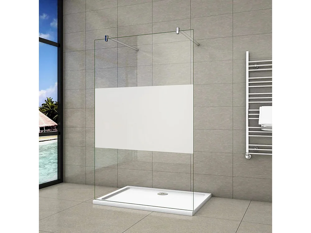 Painel de duche Fixo Impressão de tela central Vidro 8mm com Filme de Segurança à Prova de Explosão 117x200cm com Duas barras 90cm-AICA