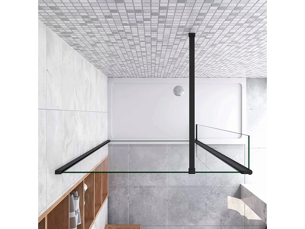 Walkin Mampara Panel de ducha 2 hojas Panel fijo+Lateral giratorio Vidrio 8mm Antical con Barra1 Negra mate 90cm Tamaño[(83.9-85.9)+40]x200cm-AICA