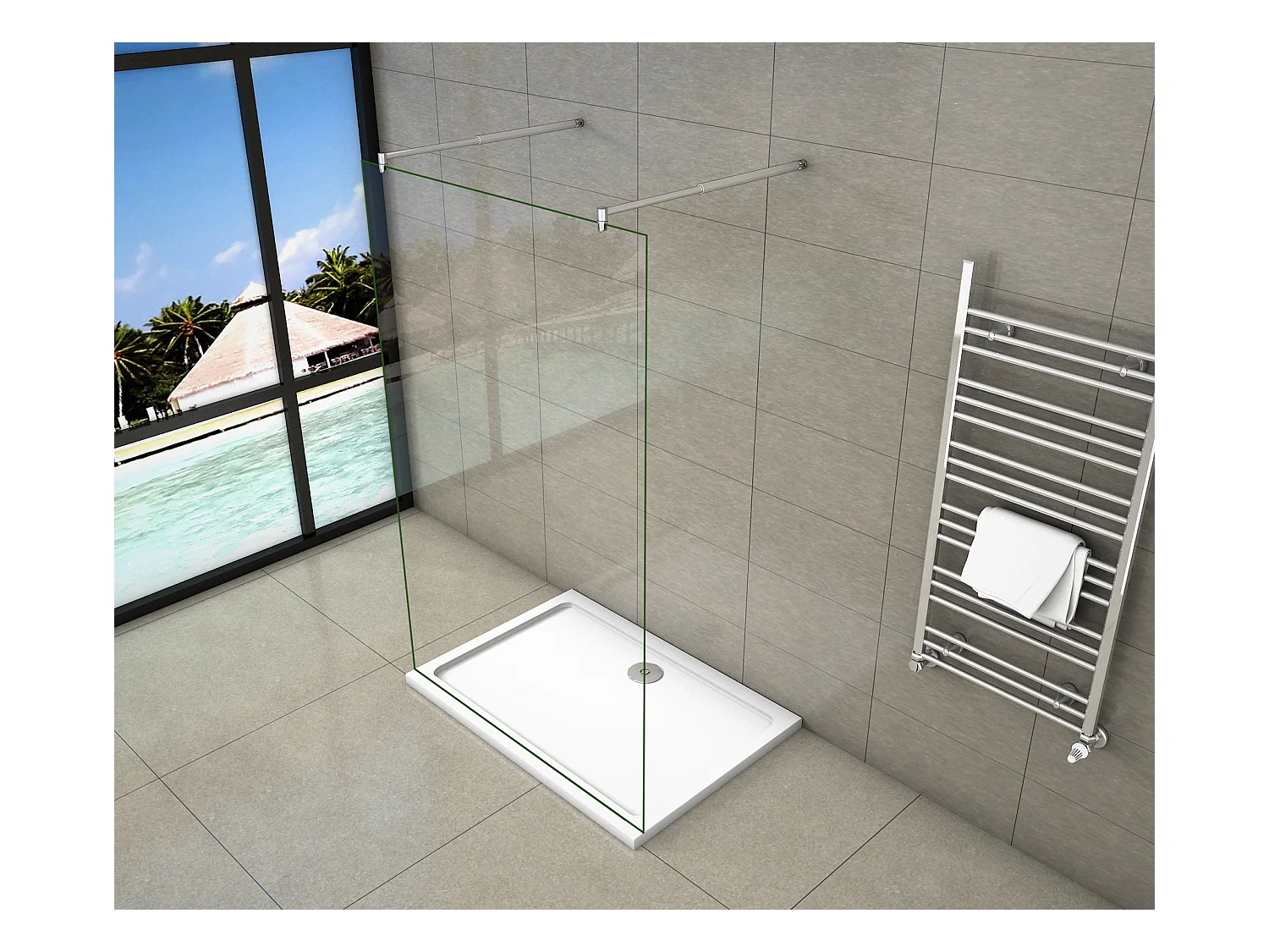 Walkin Mampara Panel de ducha 1 hoja Vidrio 8mm con Película de Seguridad a Prueba de Explosiones 117x200cm con Dos barras ajustables 70-120cm-AICA