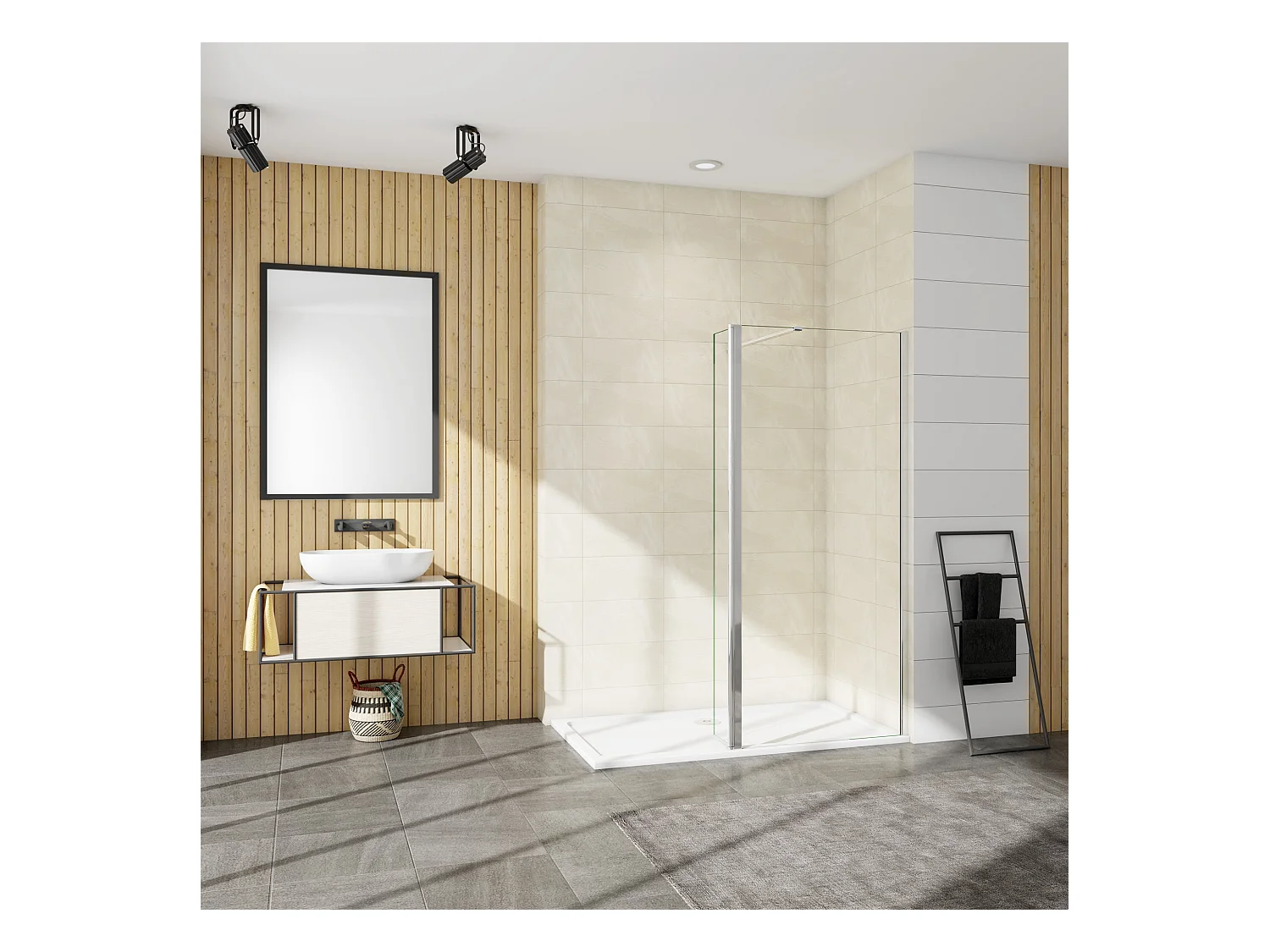 Painel de duche Movível com Película de Segurança+Lado Giratório Vidro 8mm com Barra1 fixa 140cm Tamanho[(103.9-105.9)+40]x200cm-AICA