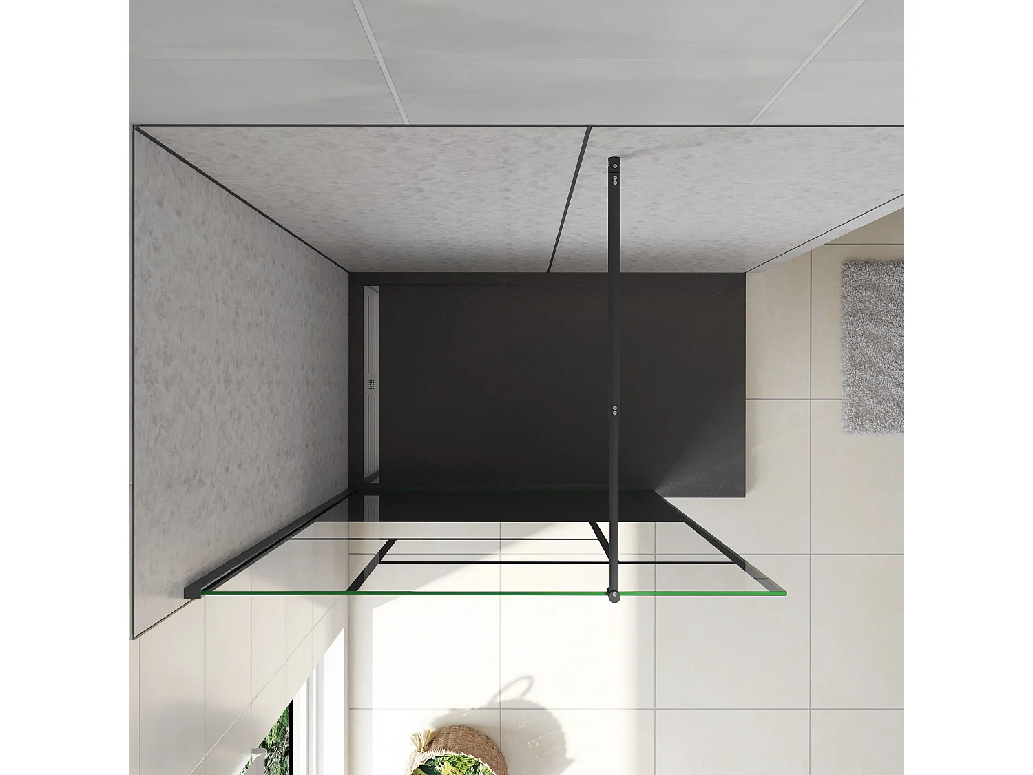 Walkin Mampara Panel de ducha Pantalla Panel Fijo estilo industrial Cristal Antical 8mm con Barra 70-120cm Perfil Negro Mate,(977-1000)x2000mm-AICA