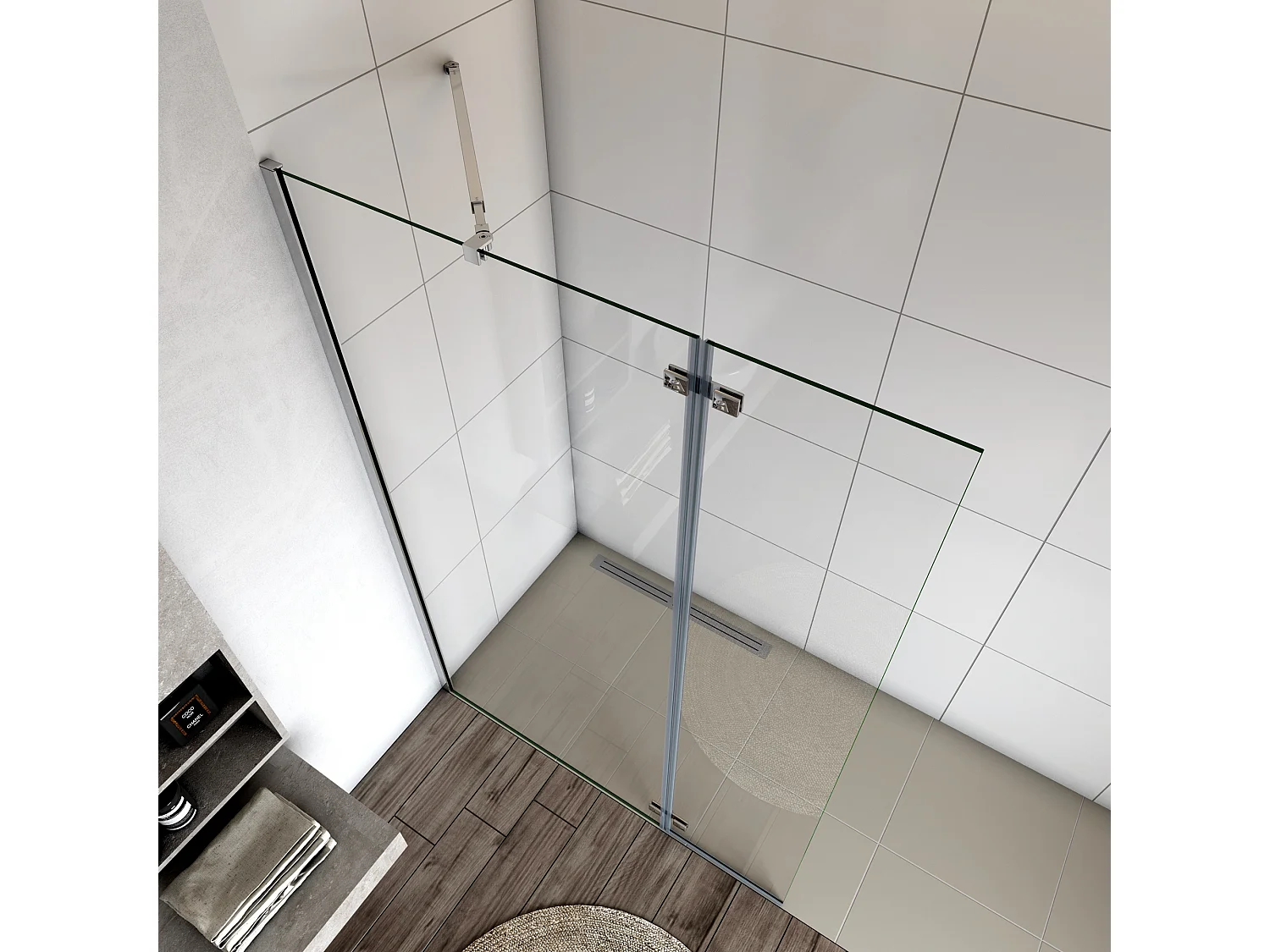 Walkin Mampara Panel de ducha 2 hojas con Bisagra Panel fijo+giratorio Vidrio Antical 8mm con Barra 73-120cm Perfil Cromado ([88-90]+40)x200cm-AICA