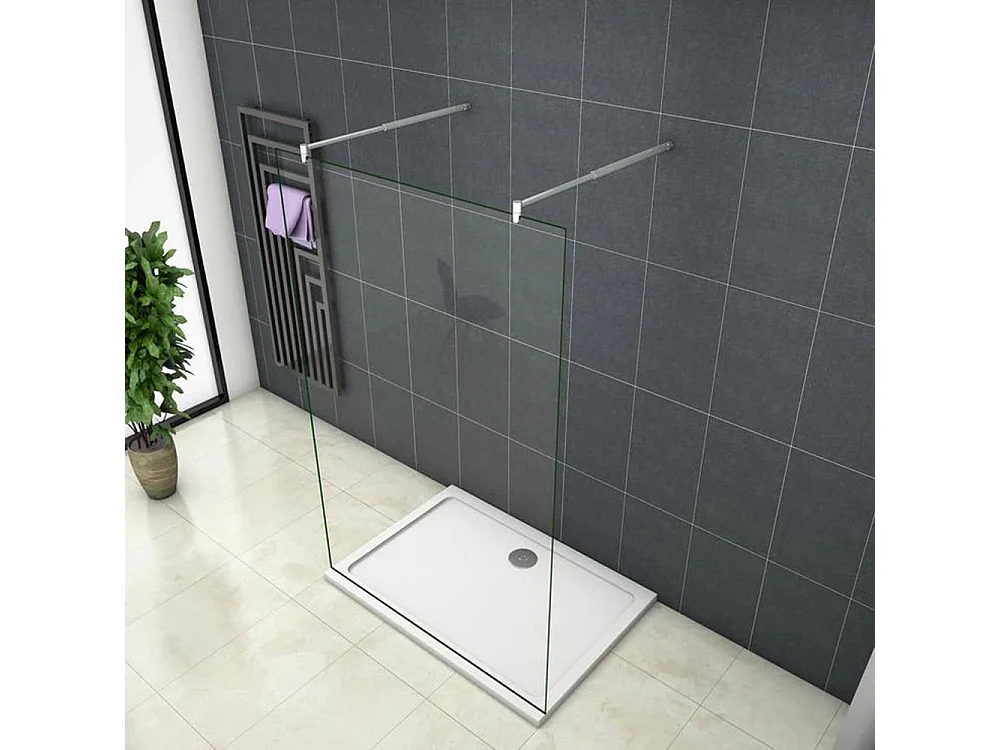 Painel de duche Fixo 1 folha Vidro Anti-calcário 8mm 67x200cm com Duas barras ajustáveis 70-120cm-AICA