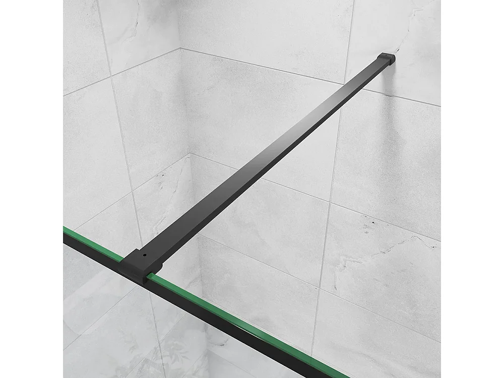 Painel de duche Fixo Borda serigráfica preta Vidro Anti-calcário 8mm com Barra1 90cm Perfil Preto fosco (118-120)x200cm-AICA