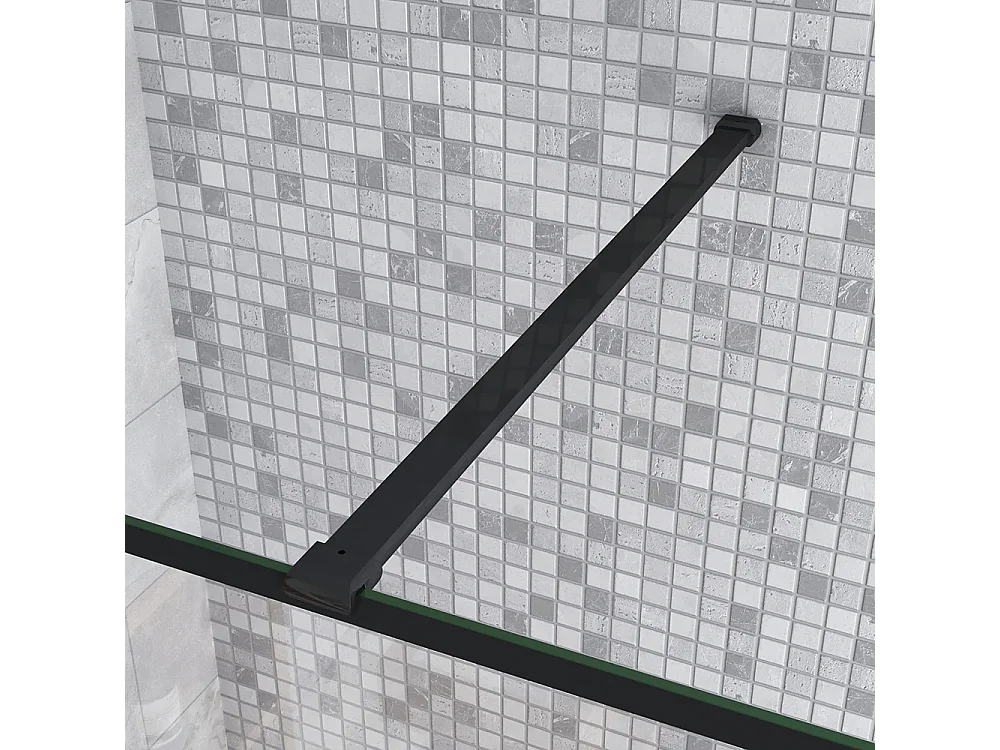 Painel de duche Movível Linha preta serigrafia 2 folhas Vidro 8mm Anticalcário com Barra1 Preta fosca 90cm Tamanho[(83.9-85.9)+40]x200cm-AICA