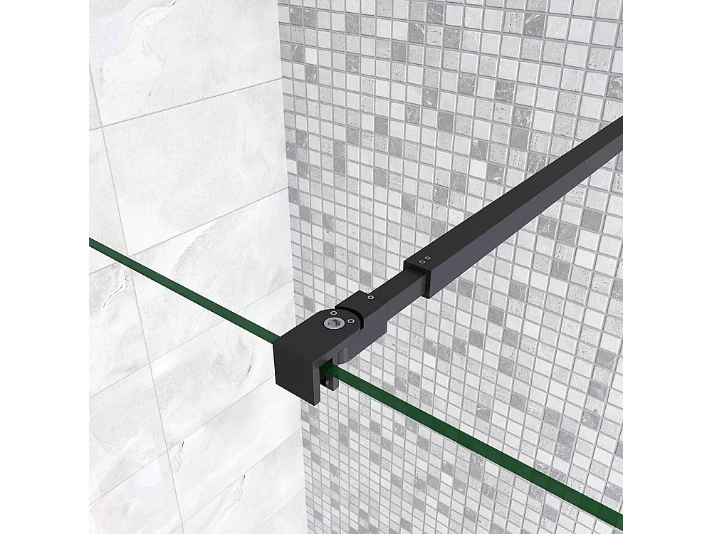 Painel de duche Movível 2folhas Painel fixo+Lado giratório Vidro 8mm Antical com Barra Preta fosca 73-120cm Tamanho[(123.9-125.9)+30]x200cm-AICA