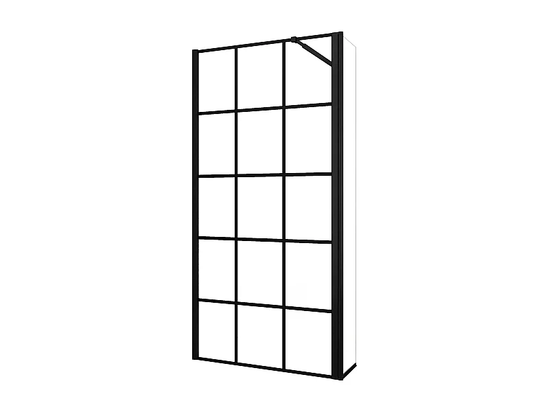 Painel de duche Movível Treliça quadrada serigrafada 2folhas Vidro 8mm Anticalcário com Barra Preta 73-120cm Tamanho[(113.9-115.9)+40]x200cm-AICA