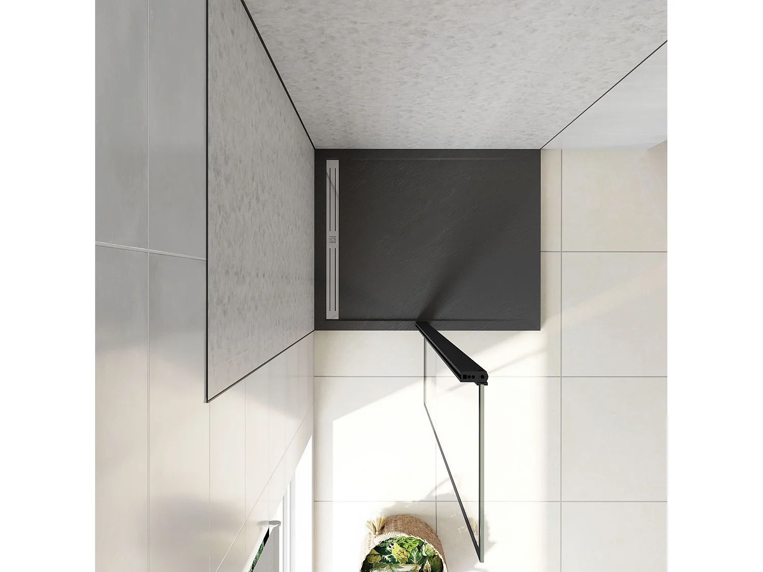 Panel de ducha Lateral giratorio borde de serigrafía negra Vidrio 6mm Antical con Perfil Negro Mate,30x200cm-AICA