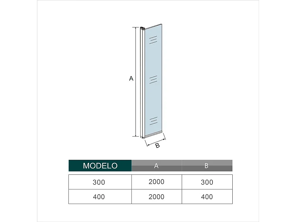 Panel de ducha Lateral giratorio borde de serigrafía negra Vidrio 6mm Antical con Perfil Negro Mate,30x200cm-AICA