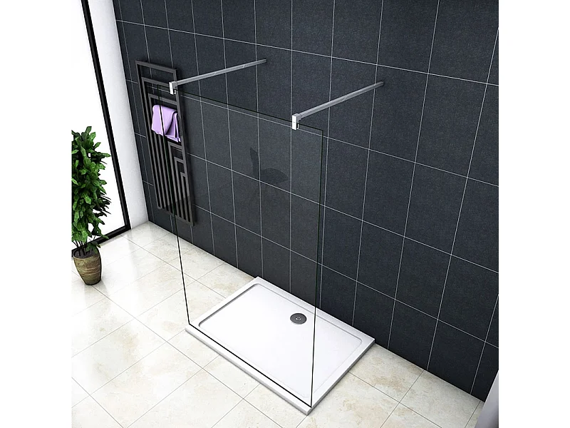 Walkin Mampara Panel de ducha 1 hoja Vidrio Antical 8mm 107x200cm con Dos barras 140cm-AICA