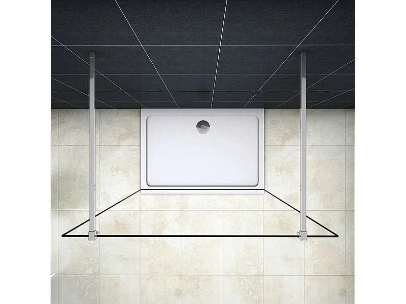 Walkin Mampara Panel de ducha 1 hoja Vidrio Antical 8mm 107x200cm con Dos barras 140cm-AICA