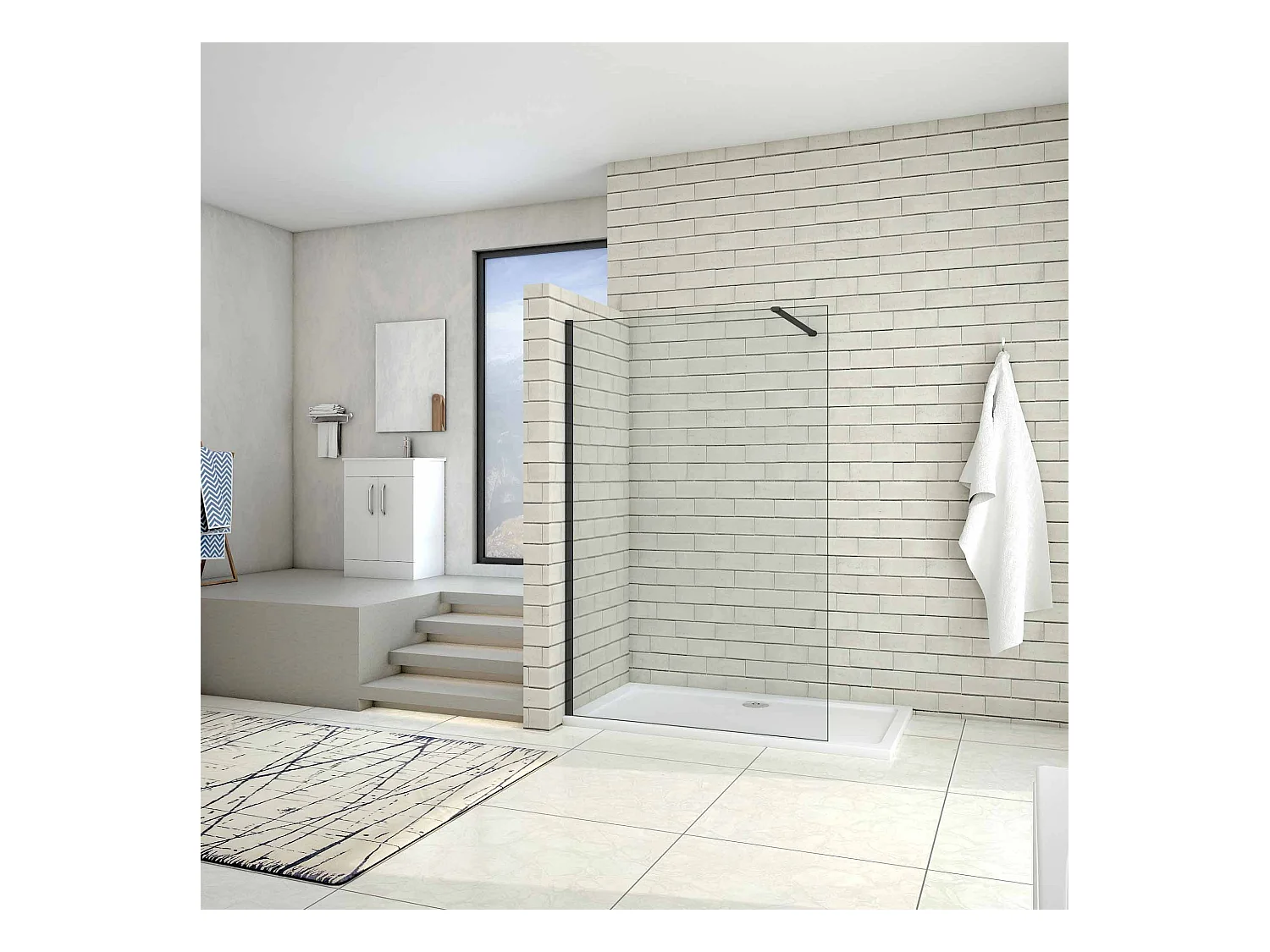 Walkin Panel de ducha Mampara con Película de Seguridad a Prueba de Explosiones Perfil Negro mate con Barra1 de 90cm Tamaño (118-120)x200cm-AICA