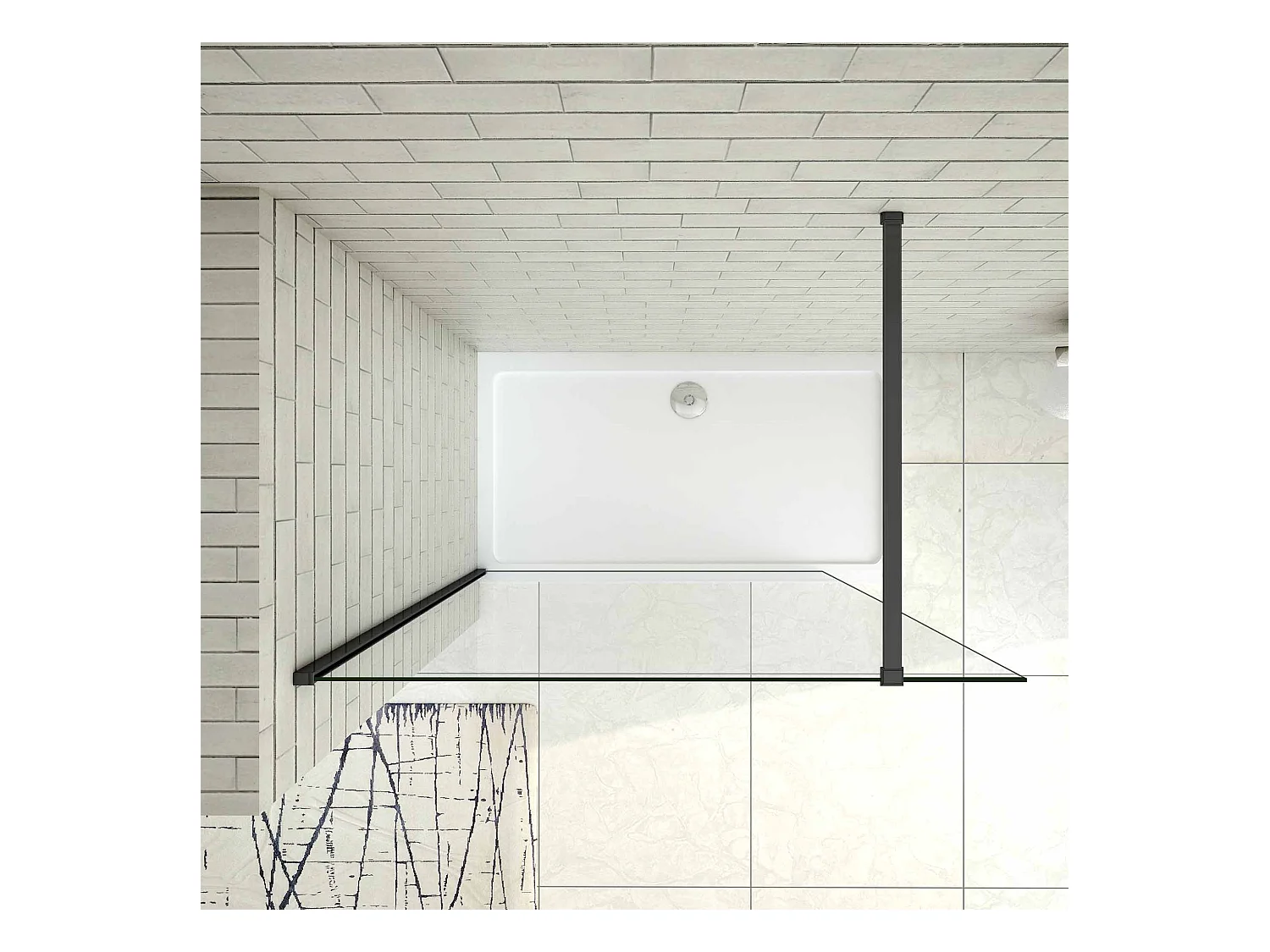 Walkin Panel de ducha Mampara con Película de Seguridad a Prueba de Explosiones Perfil Negro mate con Barra1 de 90cm Tamaño (118-120)x200cm-AICA