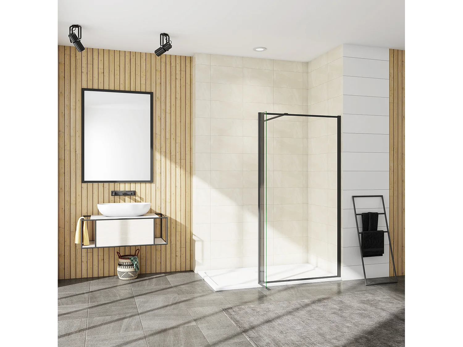 Painel de duche Movível Borda serigráfica preta 2 folhas Vidro 8mm Anti-calcário com Barra1 Preta fosca 90cm Tamanho[(93.9-95.9)+40]x200cm-AICA