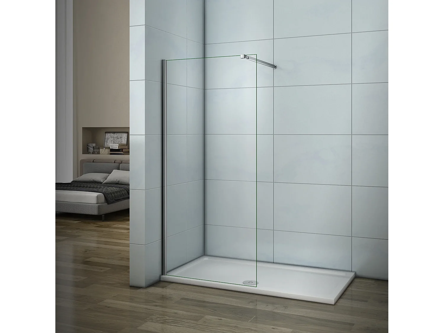 Painel de duche Fixo Vidro Temperado 6mm com Tratamento Anticalcário Perfil cromado com Barra ajustável 73-120cm (74.8-76.8)x195cm-AICA