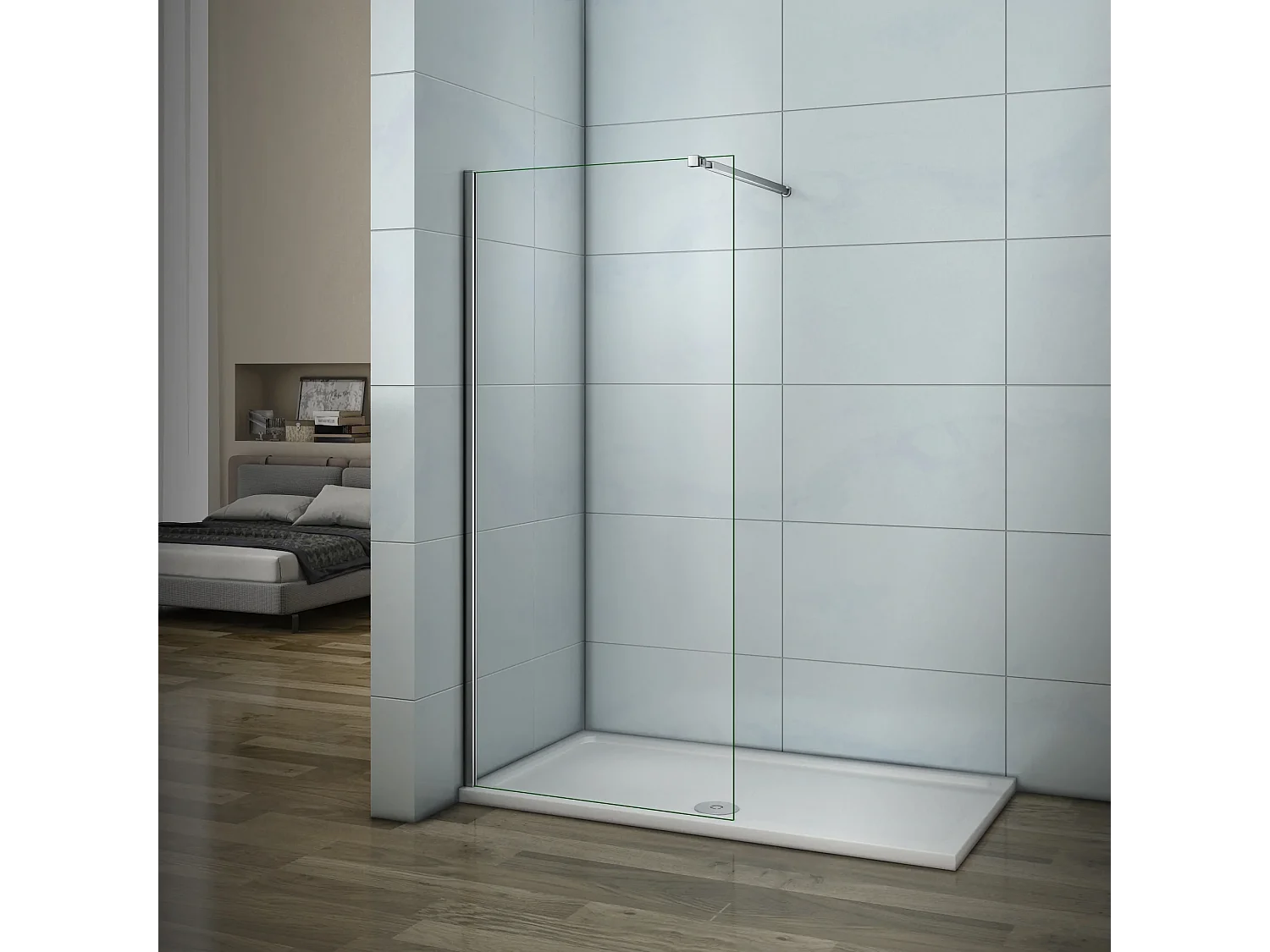 Walkin Mampara Panel de ducha Vidrio Templado 6mm con Tratamiento Antical Perfil Cromado con una Barra ajustable 73-120cm (74.8-76.8)x195cm-AICA