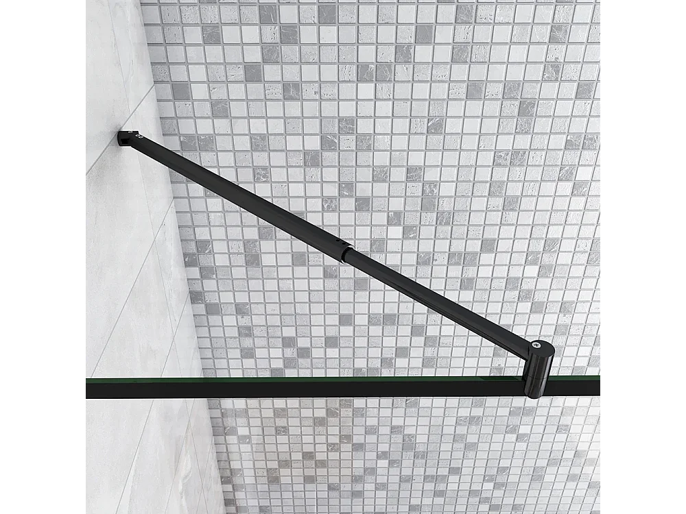 Walkin Mampara Panel de ducha 2 hojas Panel fijo+Lateral giratorio Vidrio 8mm Antical con Barra Negra mate 70-120cm Tamaño[(83.9-85.9)+30]x200cm-AICA