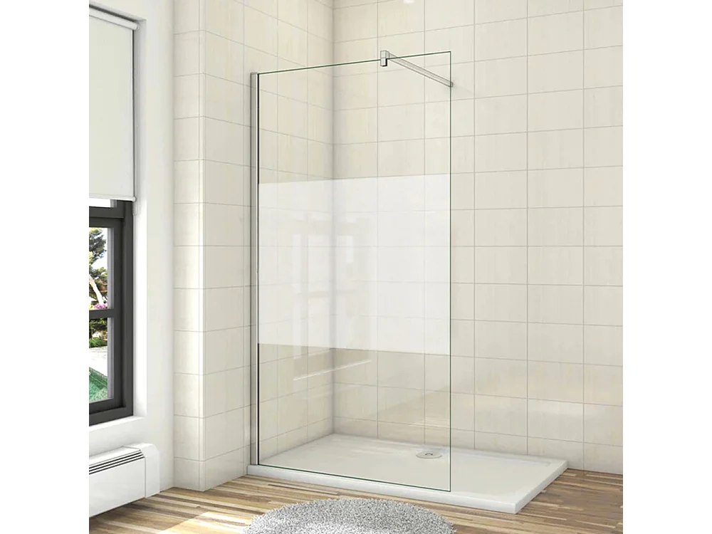 Panel de ducha Serigrafiado Central Vidrio 8mm con Película de Seguridad a Prueba de Explosiones (78-80)x200cm con Barra 90cm-AICA