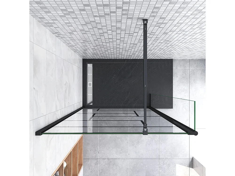 Painel de duche Movível Linha preta serigrafia 2 folhas Vidro 8mm Anticalcário com Barra Preta fosca 73-120cm Tamanho[(93.9-95.9)+30]x200cm-AICA