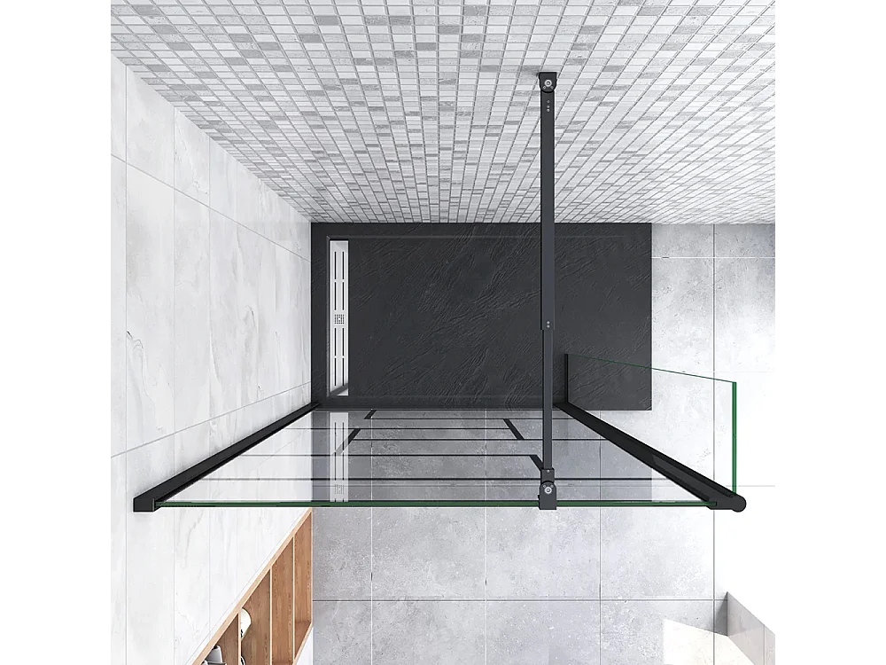 Painel de duche Movível Linha preta serigrafia 2 folhas Vidro 8mm Anticalcário com Barra Preta fosca 73-120cm Tamanho[(93.9-95.9)+30]x200cm-AICA