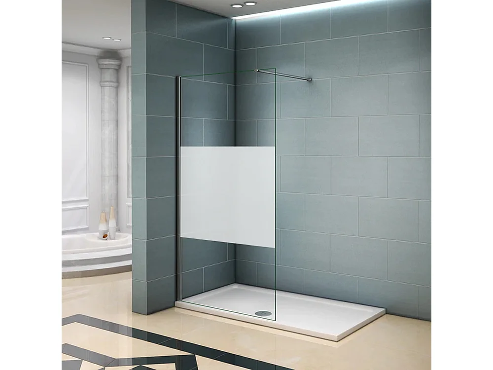 Panel de ducha Serigrafiado Central Vidrio 8mm con Película de Seguridad a Prueba de Explosiones (78-80)x200cm con Barra1 140cm-AICA