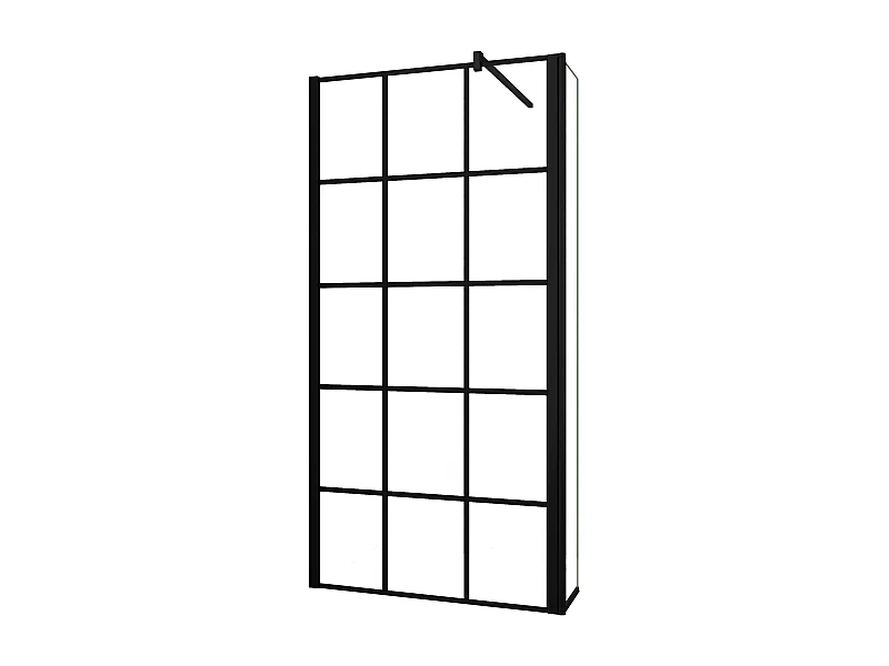 Painel de duche Movível Treliça quadrada serigrafada 2folhas Vidro 8mm Anticalcário com Barra Preta 140cm Tamanho[(103.9-105.9)+40]x200cm-AICA