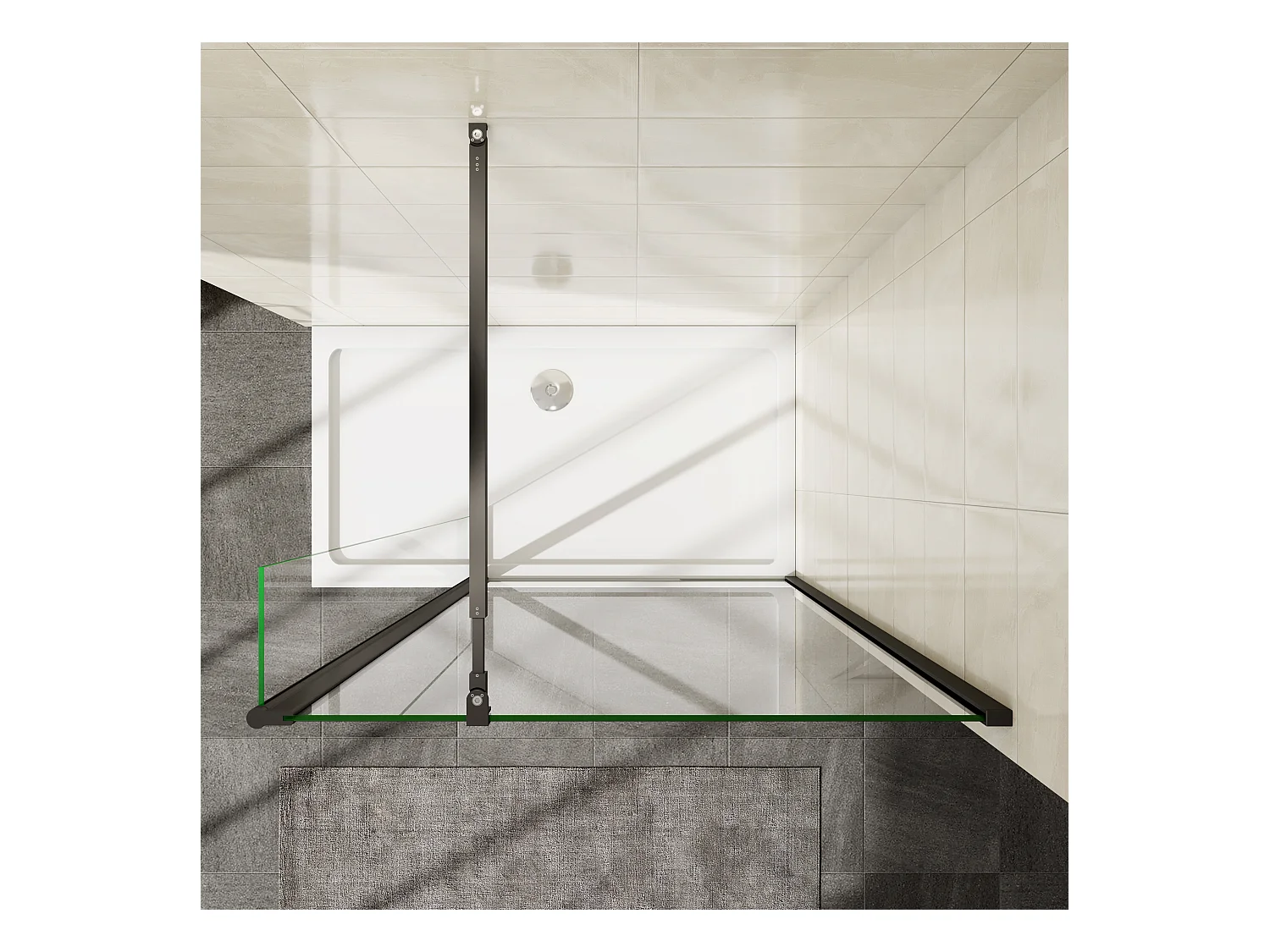 Walkin Mampara Panel de ducha borde de serigrafía negra 2hojas Vidrio 8mm Antical con Barra Negra 73-120cm Tamaño[(123.9-125.9)+40]x200cm-AICA