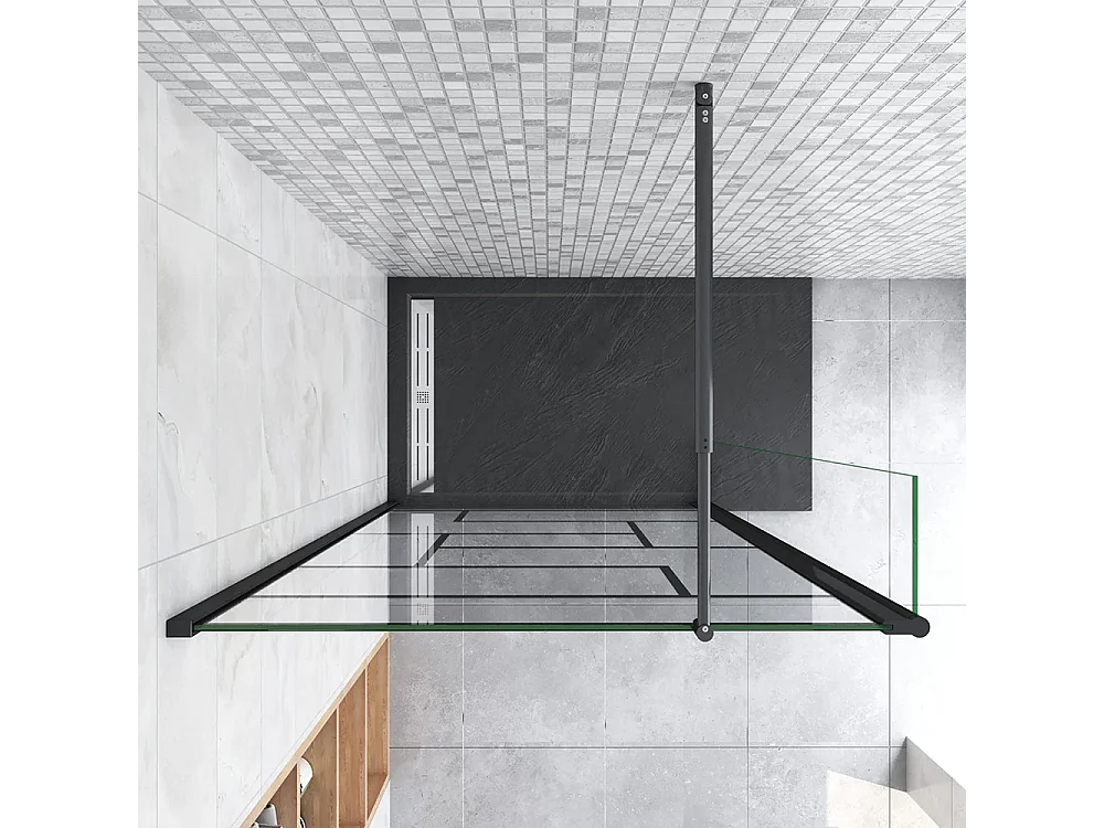 Painel de duche Movível Linha preta serigrafia 2 folhas Vidro 8mm Anticalcário com Barra Preta fosca 70-120cm Tamanho[(123.9-125.9)+40]x200cm-AICA