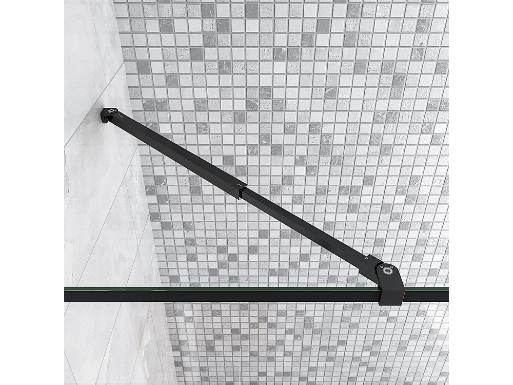 Walkin Mampara Panel de ducha Serigrafiado de línea negra 2 hojas Vidrio 8mm Antical con Barra Negra mate 73-120cm Tamaño[(103.9-105.9)+30]x200cm-AICA