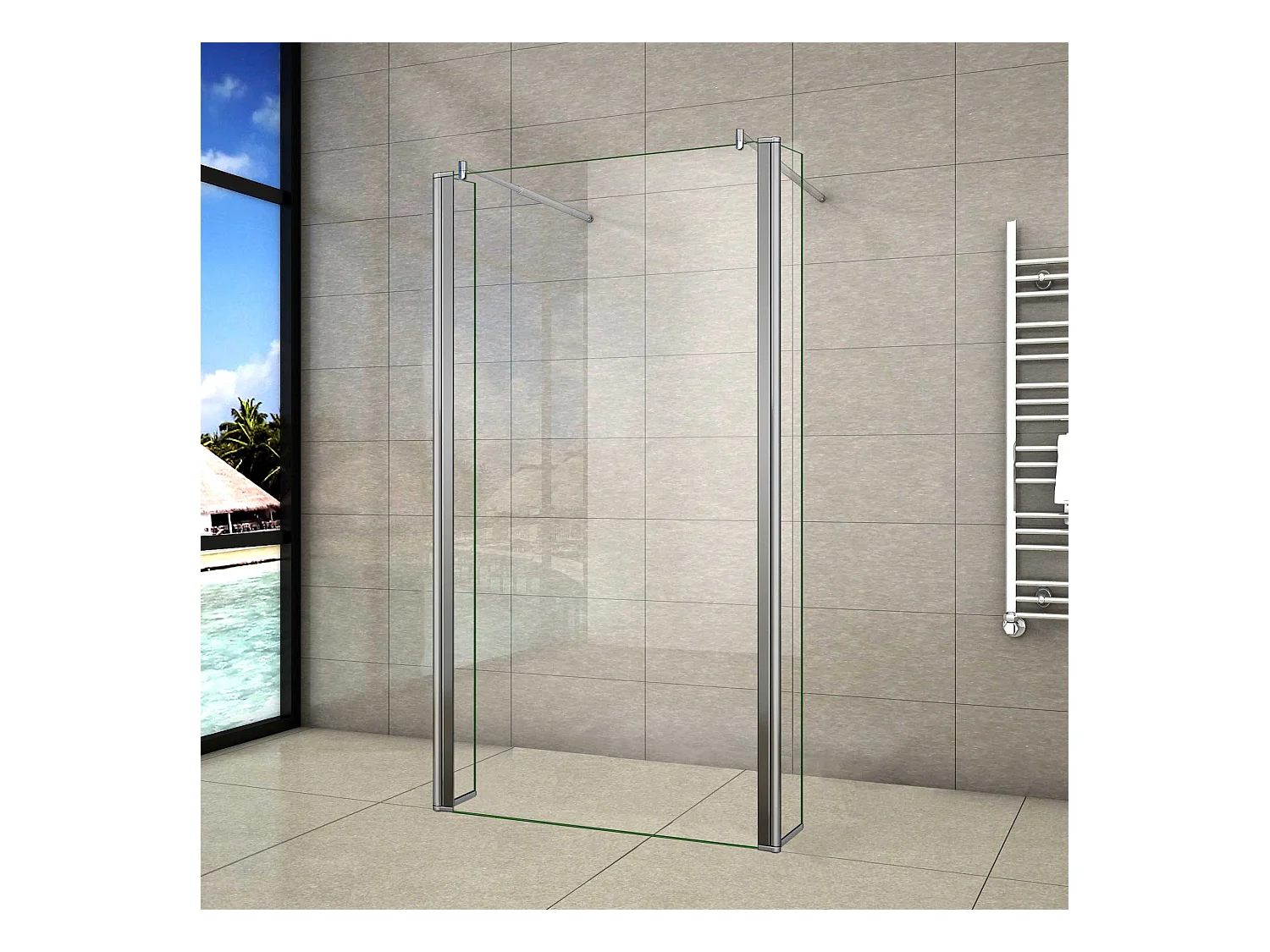 Walkin Mampara Panel de ducha Vidrio Antical 8mm con Dos laterales giratorios de 40cm y Dos barras ajustables 70-120cm Tamaño(59.5-133.7)x200cm-AICA