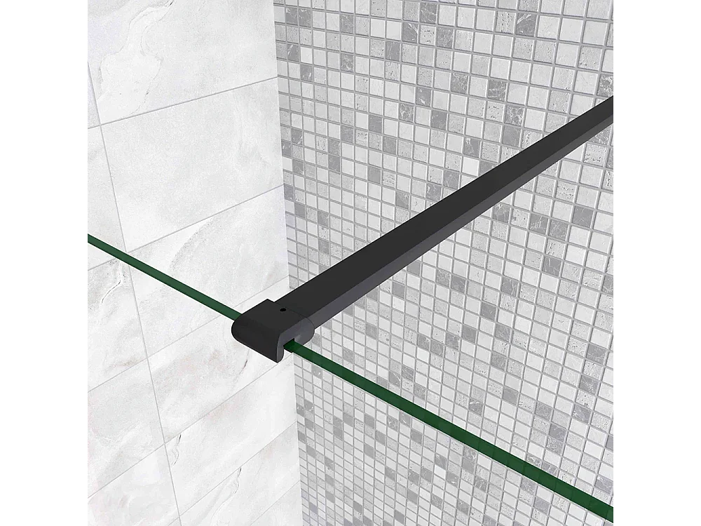 Walkin Mampara Panel de ducha 2 hojas Panel fijo+Lateral giratorio Vidrio 8mm Antical con Barra1 Negra mate 90cm Tamaño[(93.9-95.9)+30]x200cm-AICA