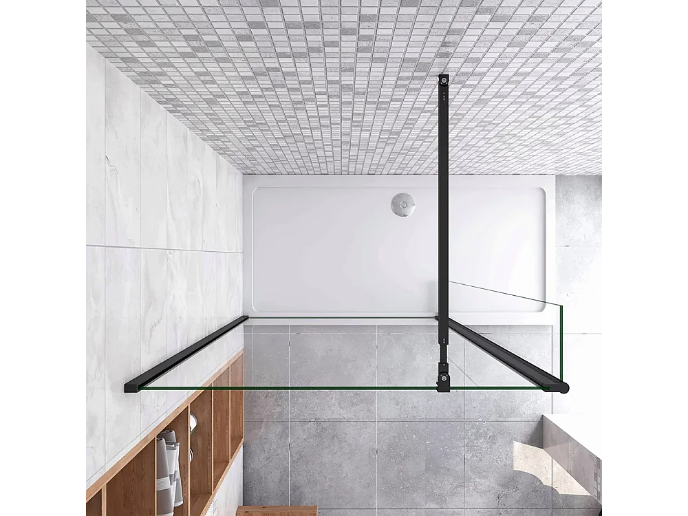 Painel de duche Movível 2 folhas Painel fixo+Lado giratório Vidro 8mm Anti-calcário com Barra Preta fosca 73-120cm Tamanho[(53.9-55.9)+40]x200cm-AICA