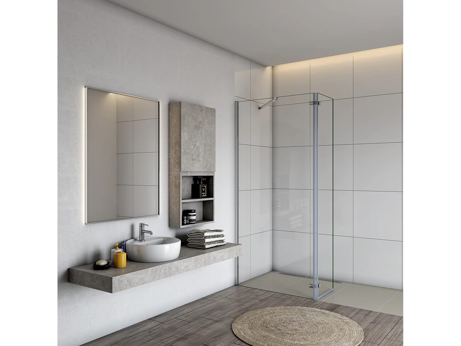 Painel de duche Fixo 2 folhas com Dobradiça Painel fixo+giratório Vidro Anti-calcário 8mm com Barra 73-120cm Perfil cromado ([98-100]+40)x200cm-AICA