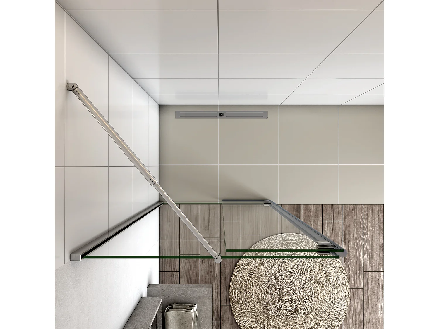 Walkin Mampara Panel de ducha 2 hojas con Bisagra Panel fijo+giratorio Vidrio Antical 8mm con Barra 70-120cm Perfil Cromado ([88-90]+40)x200cm-AICA