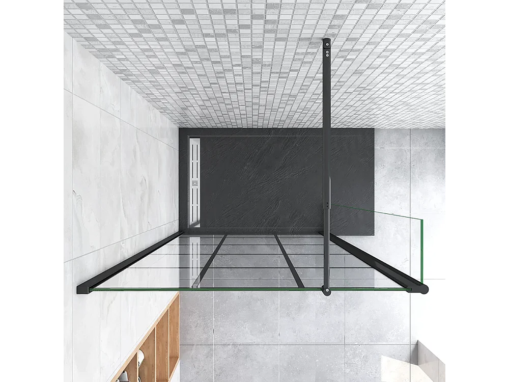 Painel de duche Movível Treliça quadrada serigrafada 2folhas Vidro 8mm Anticalcário com Barra Preta 70-120cm Tamanho[(113.9-115.9)+40]x200cm-AICA