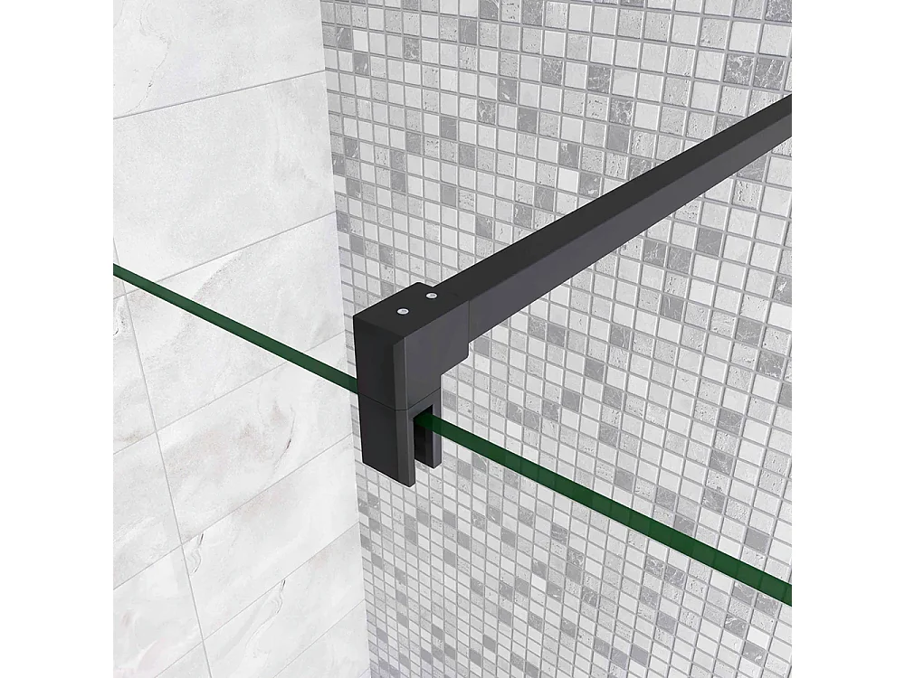 Walkin Mampara Panel de ducha 2 hojas Panel fijo+Lateral giratorio Vidrio 8mm Antical con Barra Negra mate 90cm Tamaño[(73.9-75.9)+40]x200cm-AICA