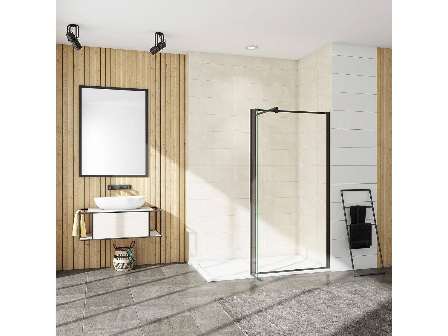 Painel de duche Movível Borda serigráfica preta 2 folhas Vidro 8mm Anti-calcário com Barra Preta fosca 90cm Tamanho[(93.9-95.9)+30]x200cm-AICA