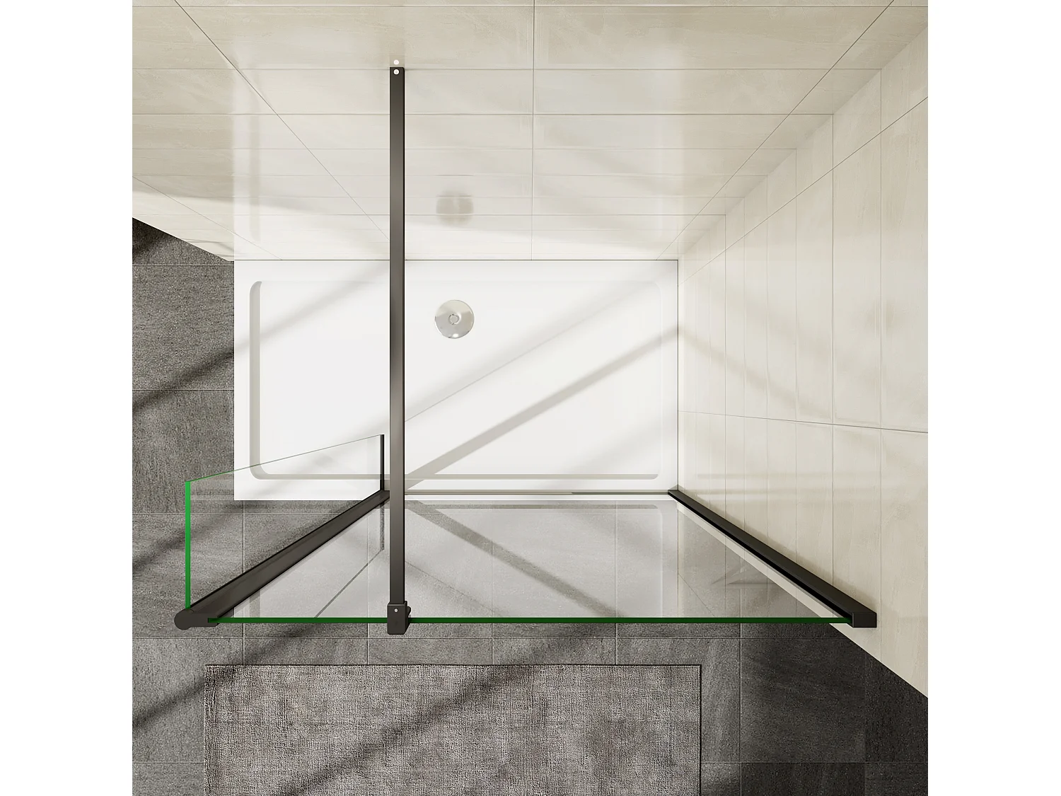 Painel de duche Movível Borda serigráfica preta 2folhas Vidro 8mm Anticalcário com Barra Preta 90cm Tamanho[(123.9-125.9)+30]x200cm-AICA