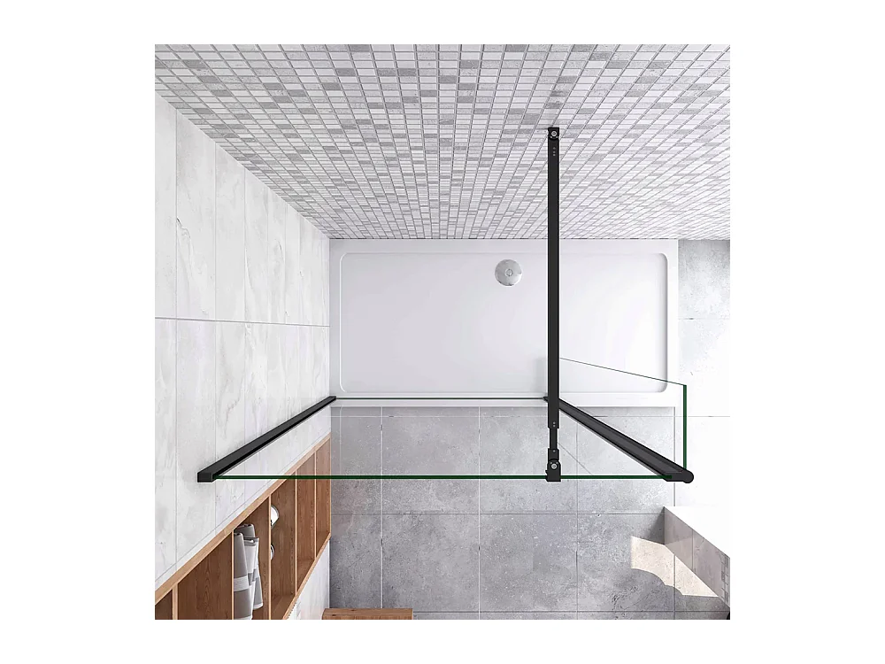 Painel de duche Movível 2 folhas Painel fixo+Lado giratório Vidro 8mm Anti-calcário com Barra Preta fosca 73-120cm Tamanho[(83.9-85.9)+40]x200cm-AICA